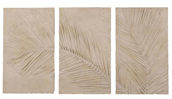 Outdoor Wall Art |  Palm Leaves Triptych Wall Plaques – Roman Stone Garden Outdoor Wall Art