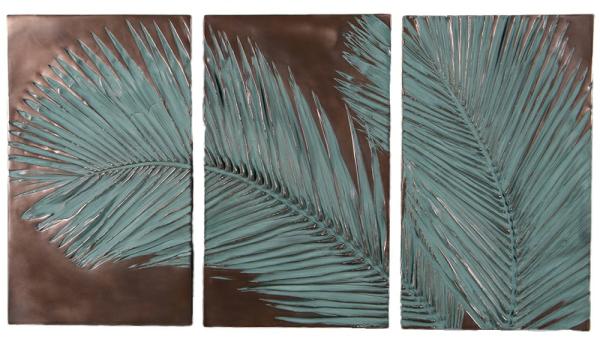 Outdoor Wall Art |  Palm Leaves Triptych Wall Plaques – Verde Broze Garden Outdoor Wall Art