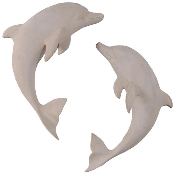 Outdoor Wall Art |  Roman Stone Finish Dolphin Wall Decor (Set Of 2) Garden Outdoor Wall Art