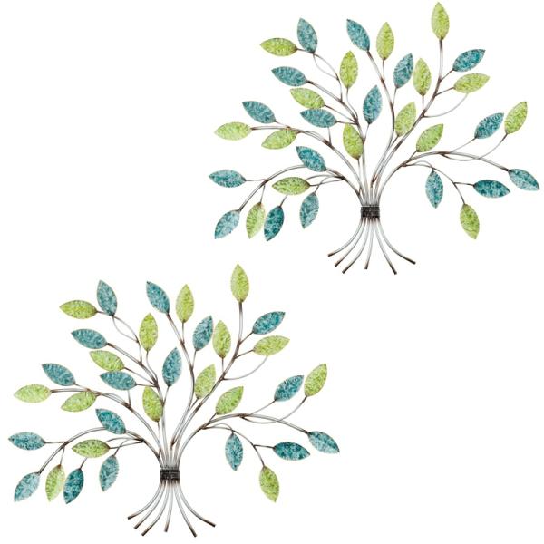 Outdoor Wall Art |  Spring Trees Metal Wall Decor (Set Of 2) Garden Outdoor Wall Art