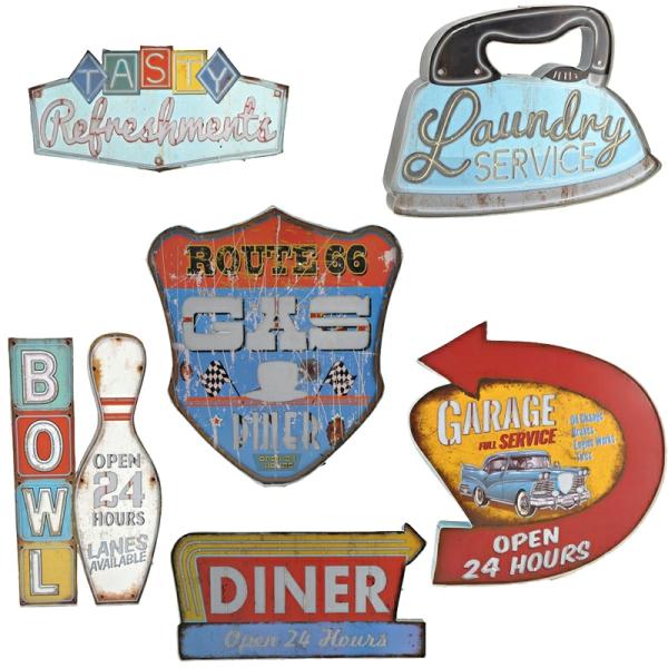 Outdoor Wall Art |  "Vintage Nifty Fifties" Light Up Wall Signs (Set Of 6) Garden Outdoor Wall Art