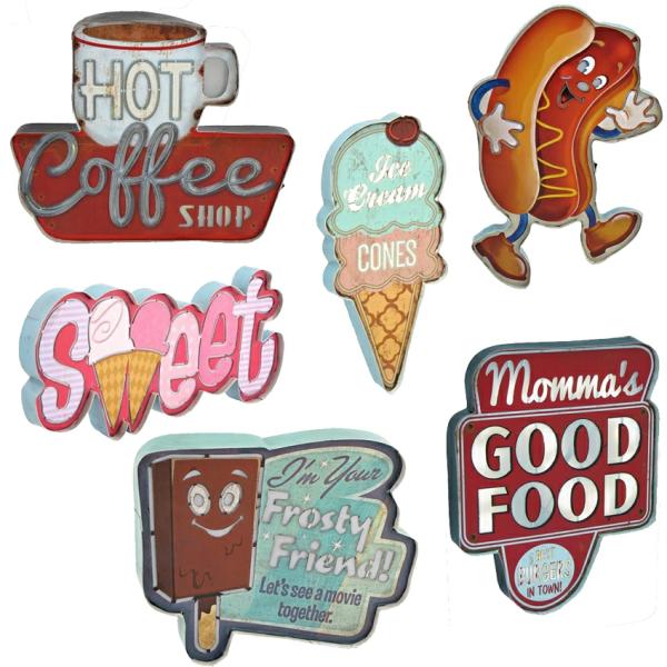 Outdoor Wall Art |  "Vintage-Style Restaurant" Lighted Wall Signs (Set Of 6) Garden Outdoor Wall Art