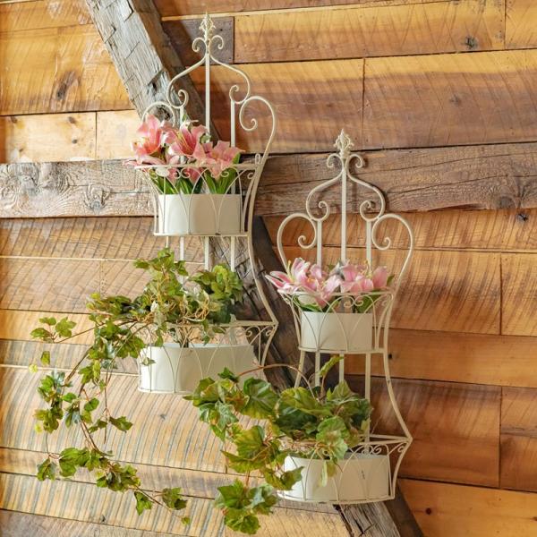 Planters & Stands |  Antique White Hanging Iron Basket Planters (Set Of 2) Garden Planters & Stands