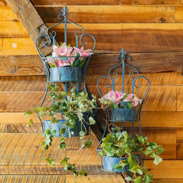 Planters & Stands |  Cobalt Blue Hanging Iron Basket Planters (Set Of 2) Garden Planters & Stands