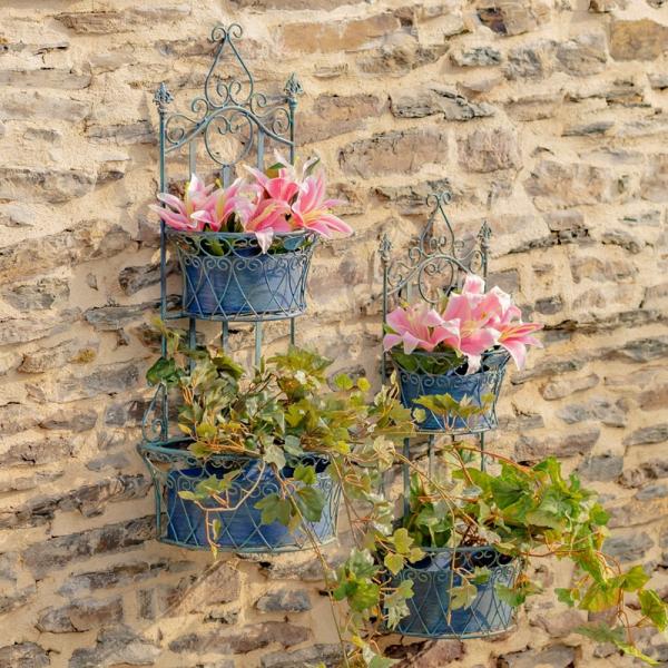 Planters & Stands |  Cobalt Blue Wall Hanging Planters With Removable Baskets (Set Of 2) Garden Planters & Stands