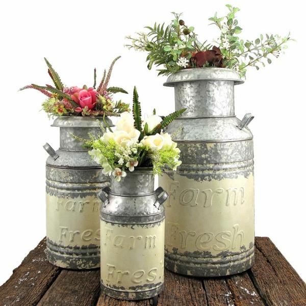 Planters & Stands |  Galvanized Old Style Milk Jugs (Set Of 3) – Cream Garden Planters & Stands