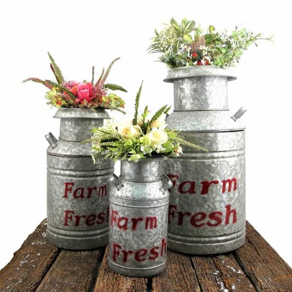 Planters & Stands |  Galvanized Old Style Milk Jugs (Set Of 3) – Red Garden Planters & Stands