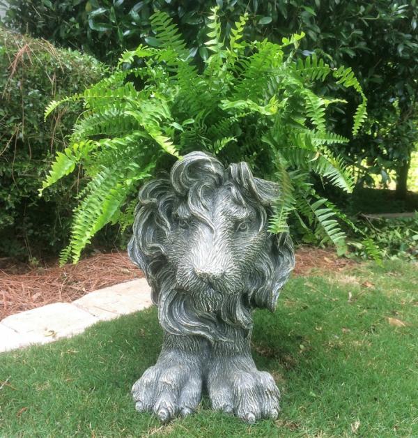 Planters & Stands |  Large Lion Planter – Graystone Finish Garden Planters & Stands