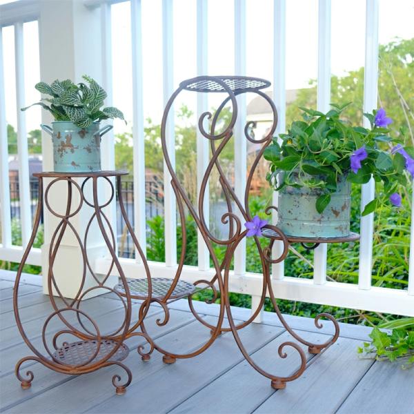 Planters & Stands |  Nested Rustic Tiered Plant Stands (Set Of 2) Garden Planters & Stands