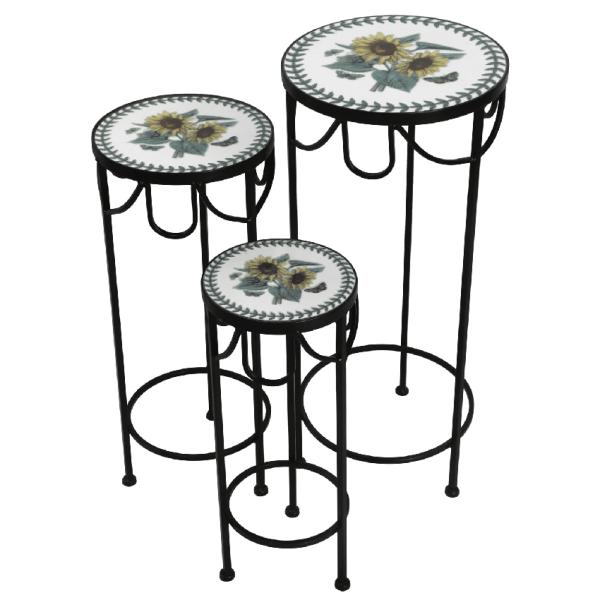 Planters & Stands |  Set Of 3 Mosaic Sunflower Plant Stands Garden Planters & Stands