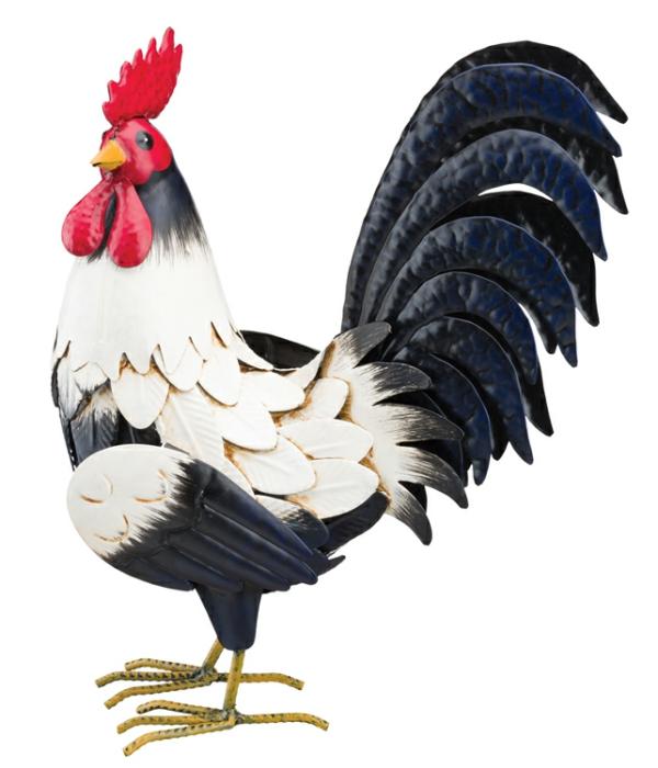 Rooster Decor |  14" Black & White Rooster Decor Garden Rooster Decor