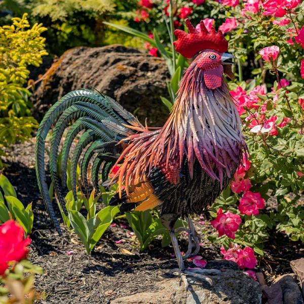 Rooster Decor |  28" Iron Rooster "Leopold" Garden Rooster Decor