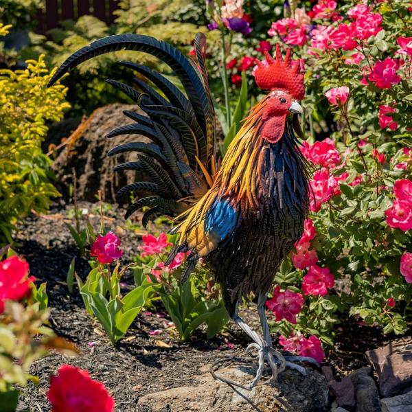 Rooster Decor |  29" Iron Rooster "Hugo" Garden Rooster Decor