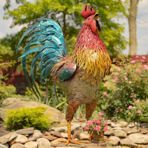 Rooster Decor |  66.5" Large Iron Rooster – Classic Garden Rooster Decor