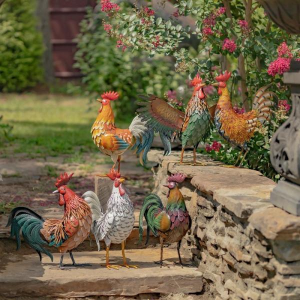 Rooster Decor |  Assorted Iron Roosters (Set Of 6) Garden Rooster Decor