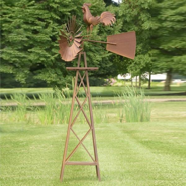 Rooster Decor |  Large Windmill W/Rooster Bird Garden Rooster Decor