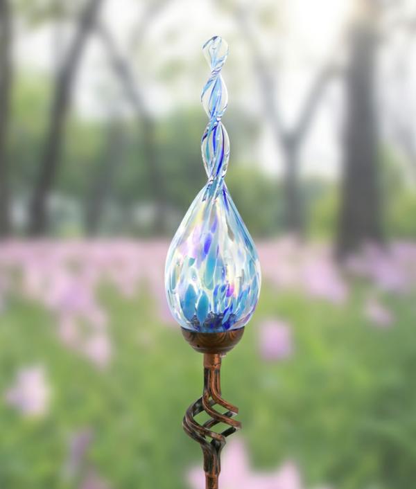 Solar Lighting |  36" Solar Glass Finial Flame Stake – Lt Blue Garden Solar Lighting