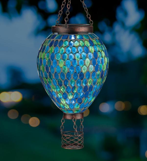 Solar Lighting |  Blue Mosaic Solar Hot Air Balloon Lantern Garden Solar Lighting