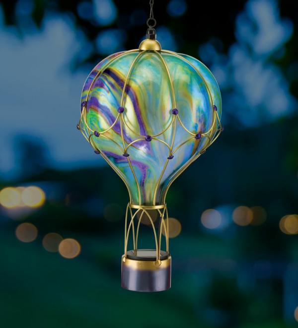 Solar Lighting |  Green Swirl Solar Hot Air Balloon Lantern Garden Solar Lighting