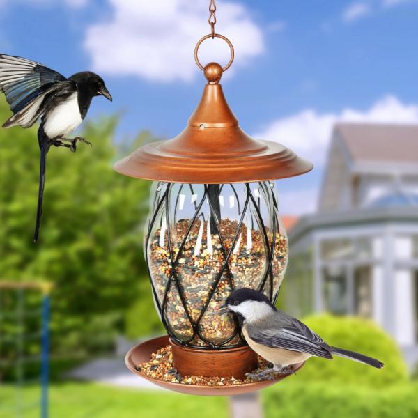 Solar Lighting |  Solar Bronze Color Metal And Glass Bird Feeder Backyard Birding Backyard Birding