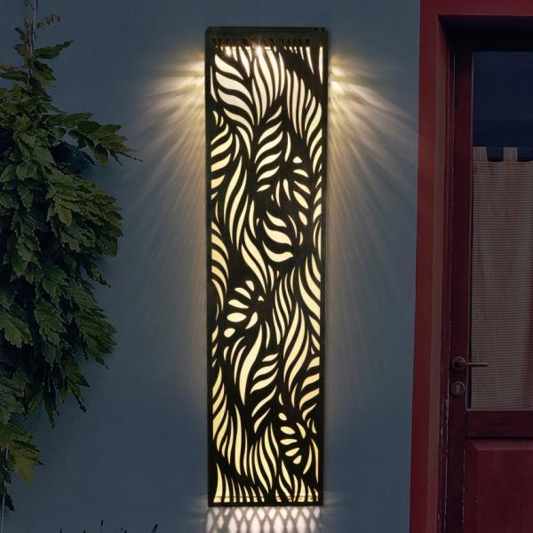 Solar Lighting |  Solar Bronze Metal Filigree Wall Art – Leaf Garden Outdoor Wall Art