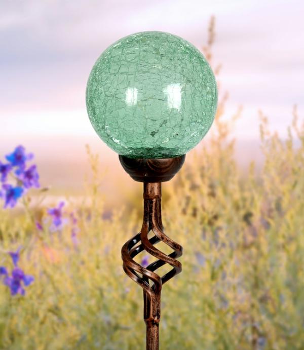 Solar Lighting |  Solar Crackle Glass Finial Garden Stake – Green Garden Solar Lighting