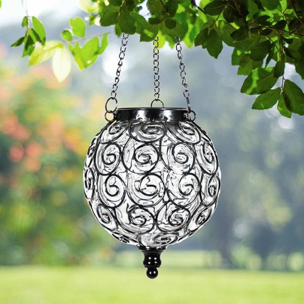 Solar Lighting |  Solar Glass Filigree Lantern – Clear Garden Solar Lighting