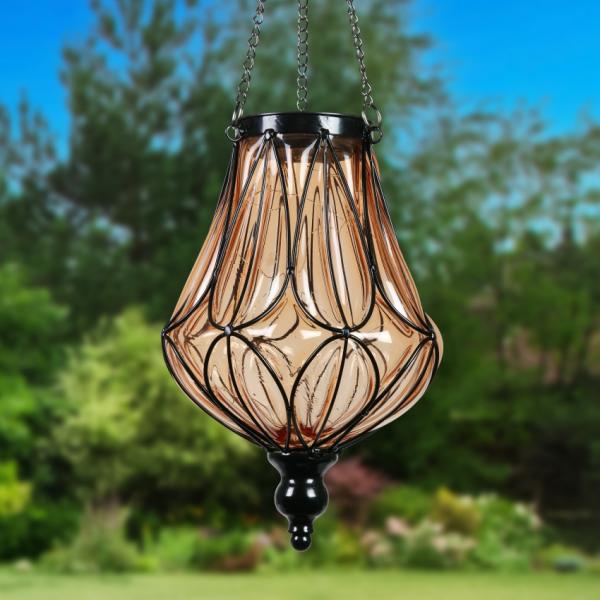 Solar Lighting |  Solar Glass Hanging Lantern – Amber Garden Solar Lighting