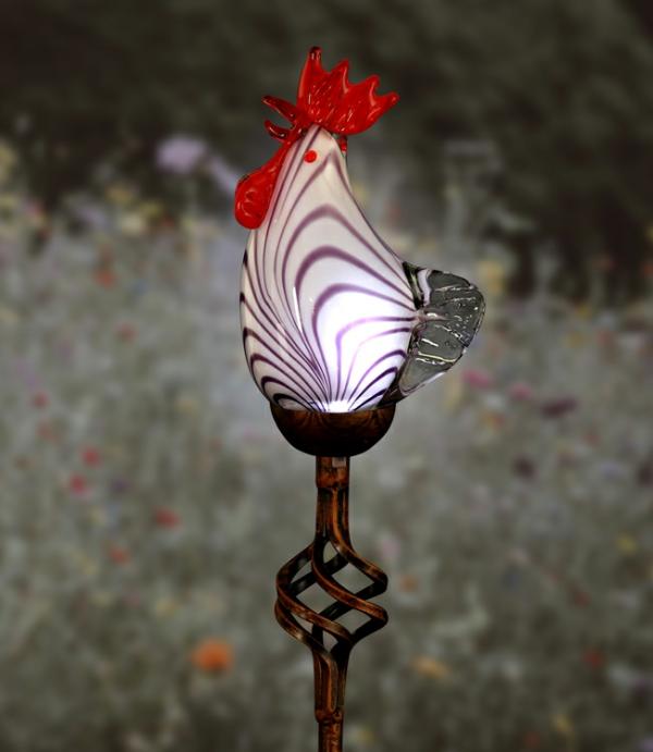 Solar Lighting |  Solar Glass Rooster Garden Stake Garden Solar Lighting