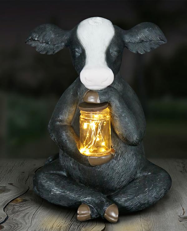 Solar Lighting |  Solar Led Cow W/Jar Of Fireflies Garden Solar Lighting