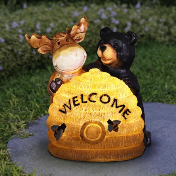 Solar Lighting |  Solar Moose And Bear On Welcome Hive Garden Solar Lighting