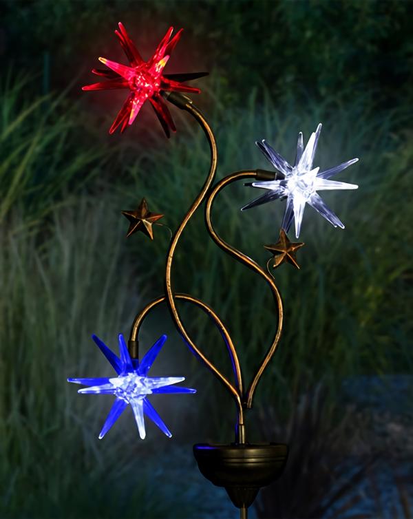 Solar Lighting |  Solar Patriotic Triple Starburst Garden Stake Garden Solar Lighting