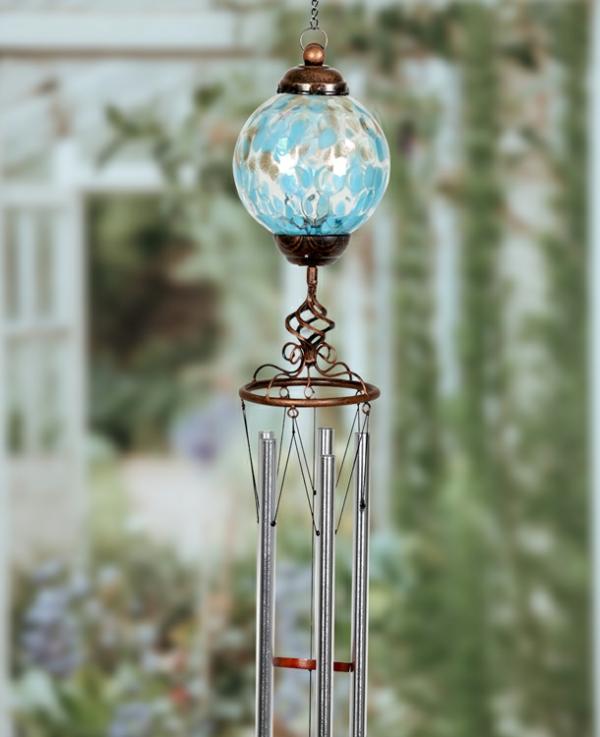 Solar Lighting |  Solar Pearlized Glass Finial Wind Chime – Lt Blue Garden Solar Lighting