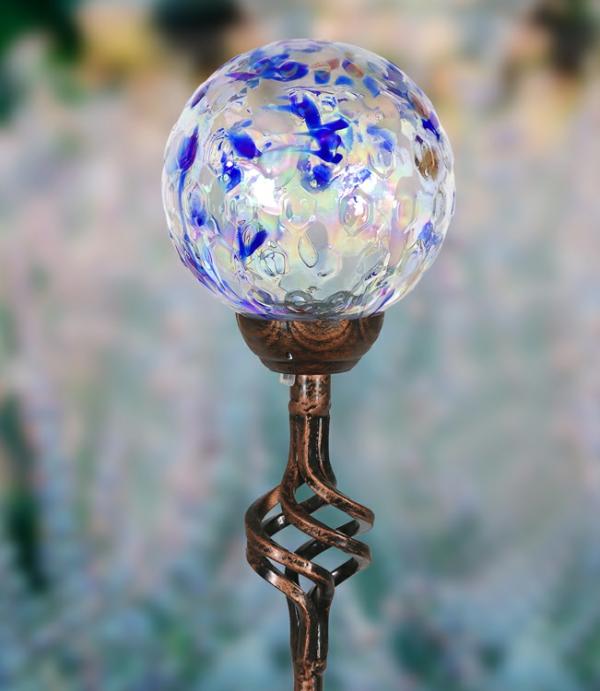 Solar Lighting |  Solar Pearlized Honeycomb Finial Garden Stake – Dk Blue Garden Solar Lighting