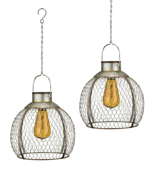 Solar Lighting |  Solar Round Edison Lanterns (Set Of 2) Garden Solar Lighting