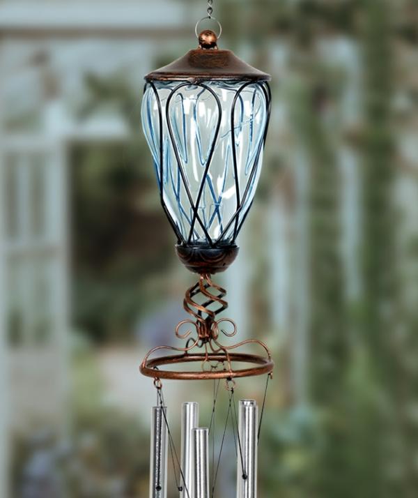 Solar Lighting |  Solar Sea Blue Glass Windchime – Metal Loops Garden Solar Lighting