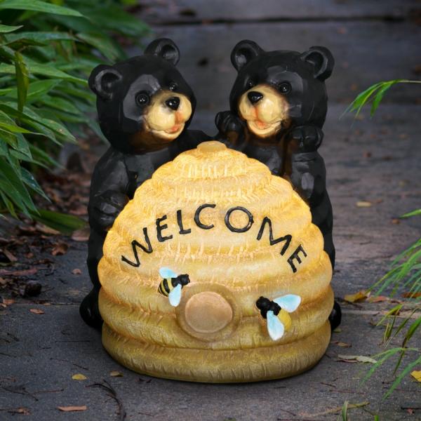 Solar Lighting |  Two Solar Bears With Welcome Hive Garden Solar Lighting