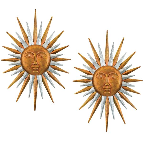 Sun Face Decor |  Galvanized Sun Wall Decor (Set Of 2) Garden Outdoor Wall Art