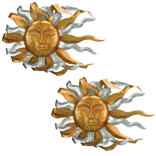 Sun Face Decor |  Galvanized Windswept Sun (Set Of 2) Garden Sun Face Decor