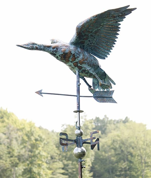 Weathervanes |  Flying Duck Weathervane – Copper Patina W/Free Roof Mount Garden Weathervanes