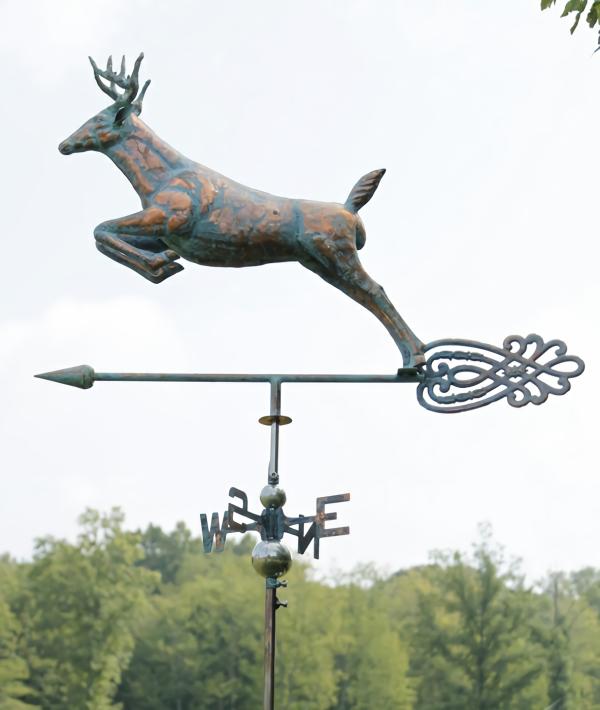 Weathervanes |  Leaping Deer Weathervane – Copper Patina W/Free Roof Mount Garden Weathervanes