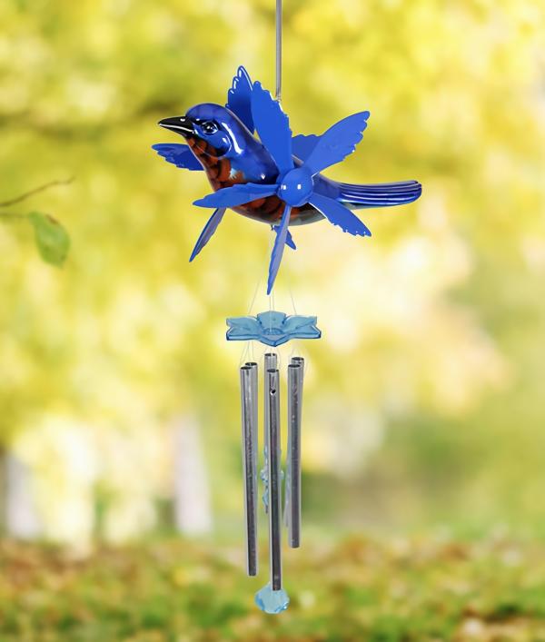 Wind Chimes |  12" Metallic Blue Bird Whirligigs Windchime Garden Wind Chimes