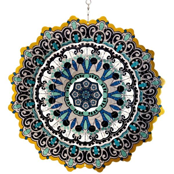 Wind Spinners |  12" Blue Black Mandala Spinner W/Beads Garden Wind Spinners