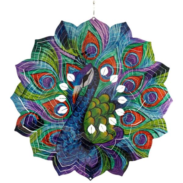 Wind Spinners |  12" Peacock Laser-Cut Spinner W/Beads Garden Wind Spinners