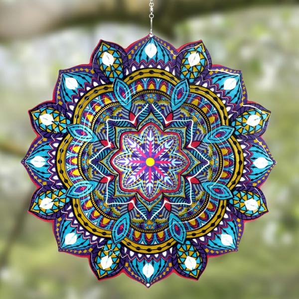 Wind Spinners |  12" Teal Starburst Laser-Cut Spinner W/Beads Garden Wind Spinners