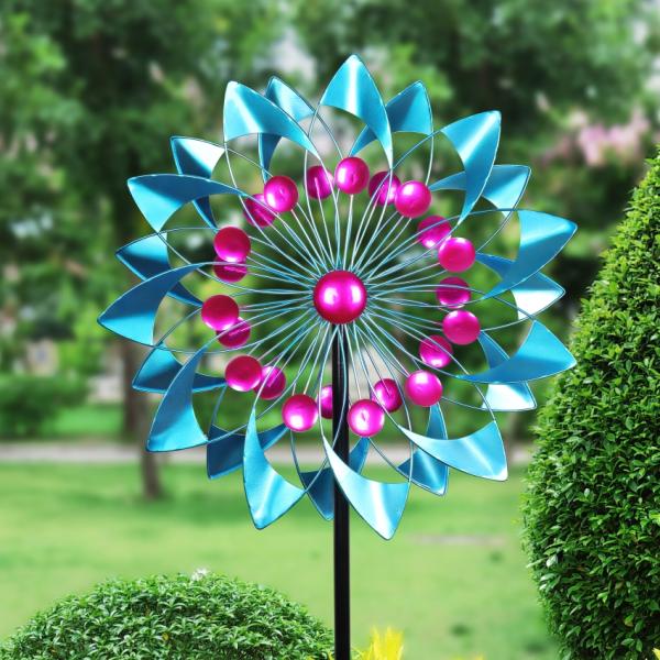 Wind Spinners |  18" Kinetic Teal And Pink Double Spinner Garden Wind Spinners