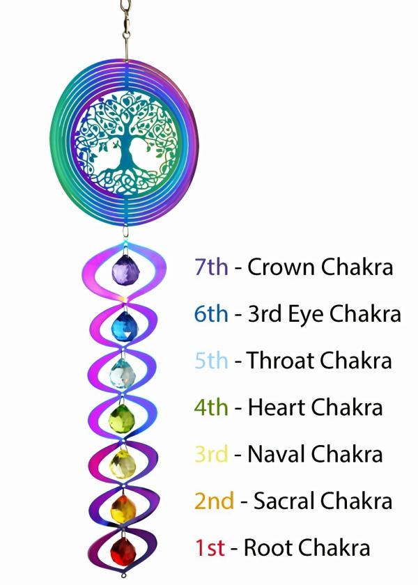 Wind Spinners |  24" Tree Of Life Chakra Spinner – Iridescent Garden Wind Spinners