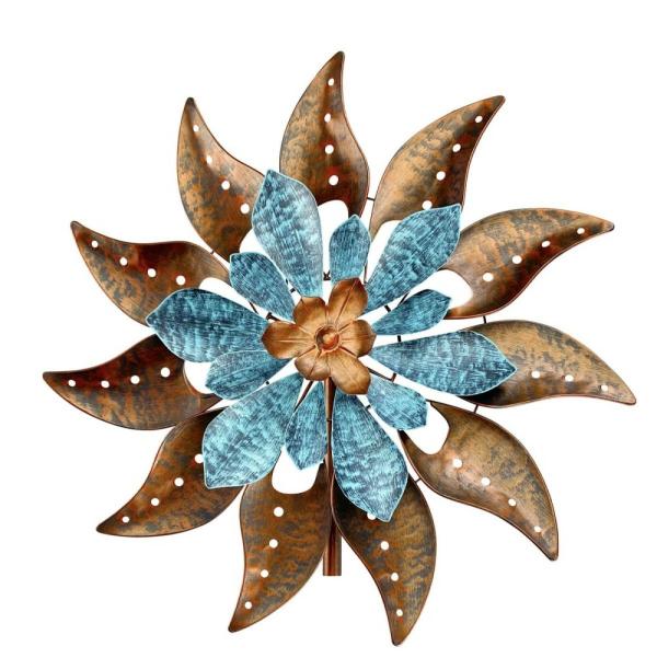 Wind Spinners |  Blue And Bronze Windmill Leaf Spinner Garden Wind Spinners