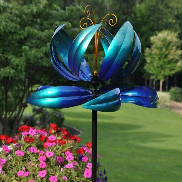 Wind Spinners |  Caribbean Blue Floral Wind Spinner Garden Wind Spinners