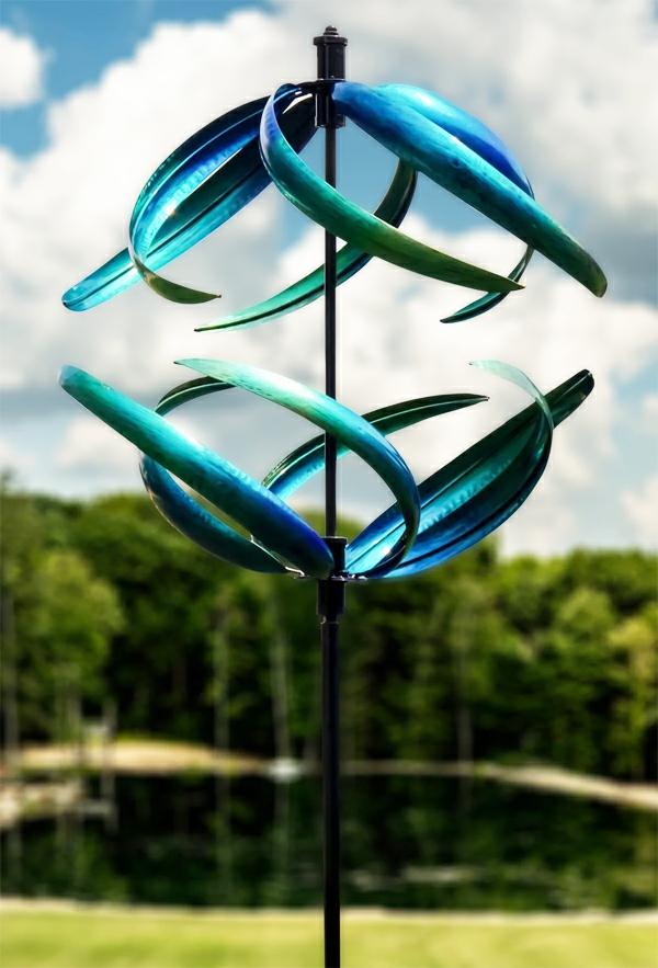 Wind Spinners |  Caribbean Blue Sphere Wind Spinner Garden Wind Spinners